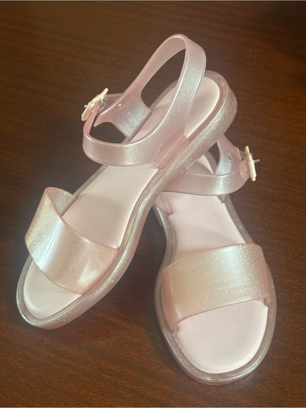 Mini Melissa Big Girls Glitter Pink Jelly Sandals with Ankle Strap Size 3